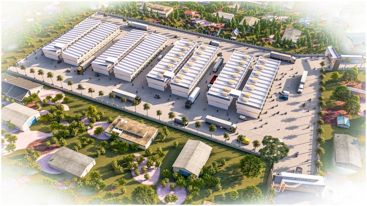 Front view of the Shiv Aashish Industrial Estate, a Navkar Group project